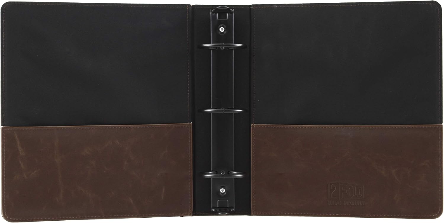 2Fold 2" Small Binder 3 Ring 9.5" x 8" Vintage PU Leather Book Style - Fits 8.5" x 5.5" Notebook Paper - Use as Paper Organizer Planner, Wedding Planner Book, Recipe Book or Refillable Planner