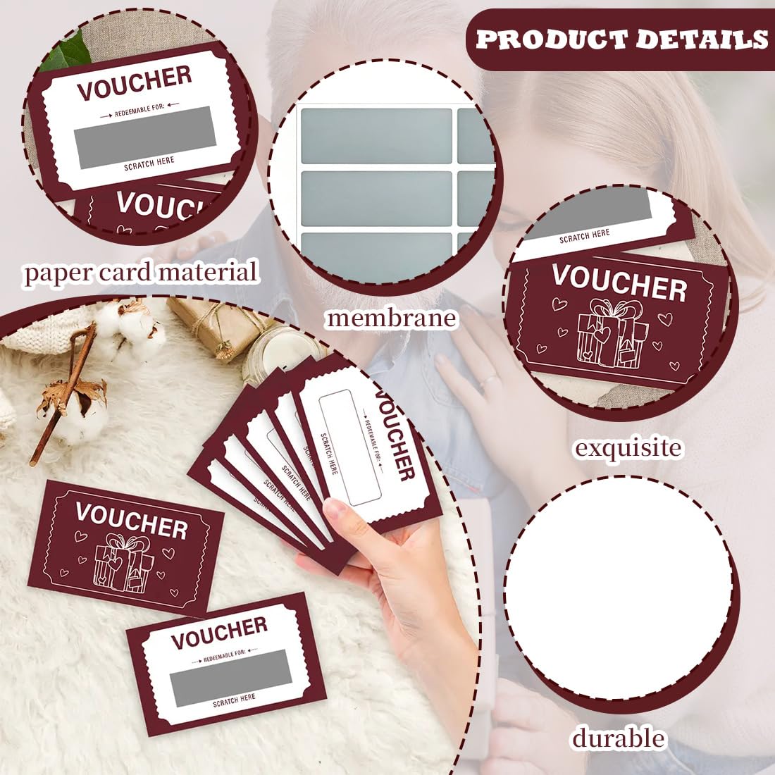 Carte Gratta e Vinci Vuote Rosso con Adesivi, Biglietti Scratch Off per Buoni Regalo DIY - Fornitura per Feste, Aziende, Compleanni e Matrimoni