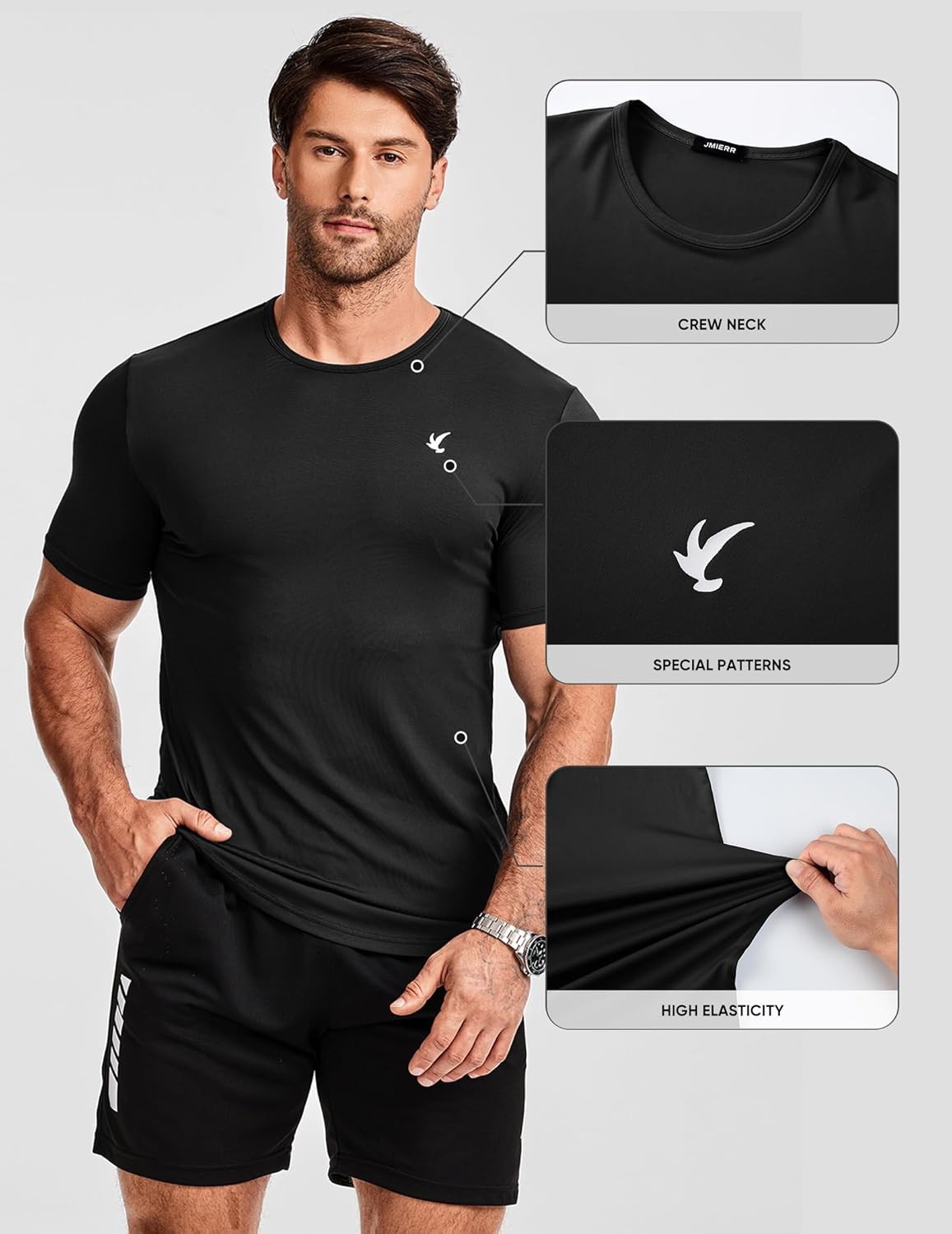 JMIERR Mens Short Sleeve T Shirt Summer Muscle Moisture Wicking Quick Dry Crewneck Longline Tees Shirts - Image 9