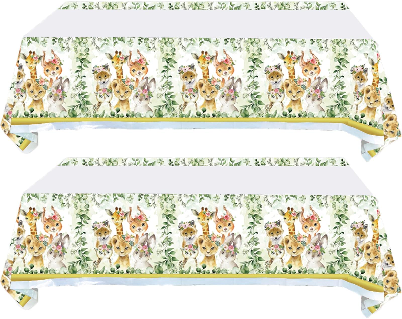 2 Pieces Wild One Tablecloth Jungle Theme Table Cover Jungle Safari Animal Wild Baby Shower Decorations for Girl Garland Party Supplies (70.9" x 42.5")