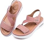 Women's Walking Sandals Air Cushion Support Platform Elastic Ankle Strap Comfortable Casual Ladies Wedge Sandals for Summer