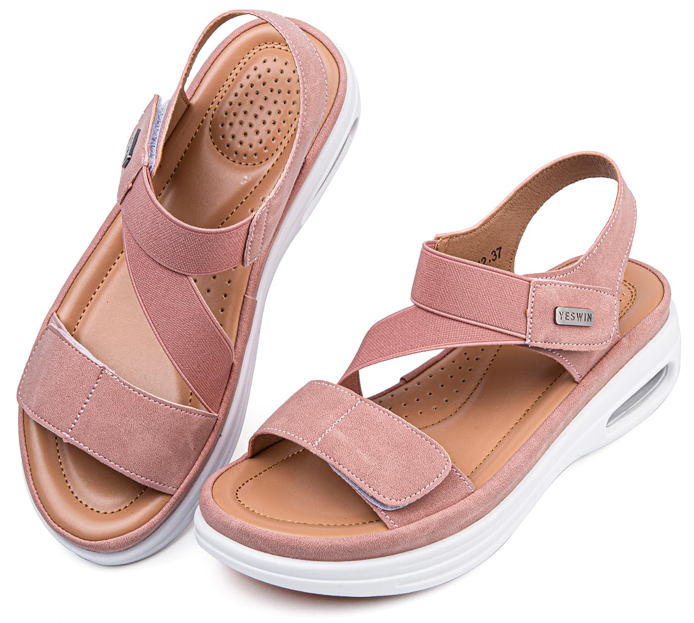 Women's Walking Sandals Air Cushion Support Platform Elastic Ankle Strap Comfortable Casual Ladies Wedge Sandals for Summer
