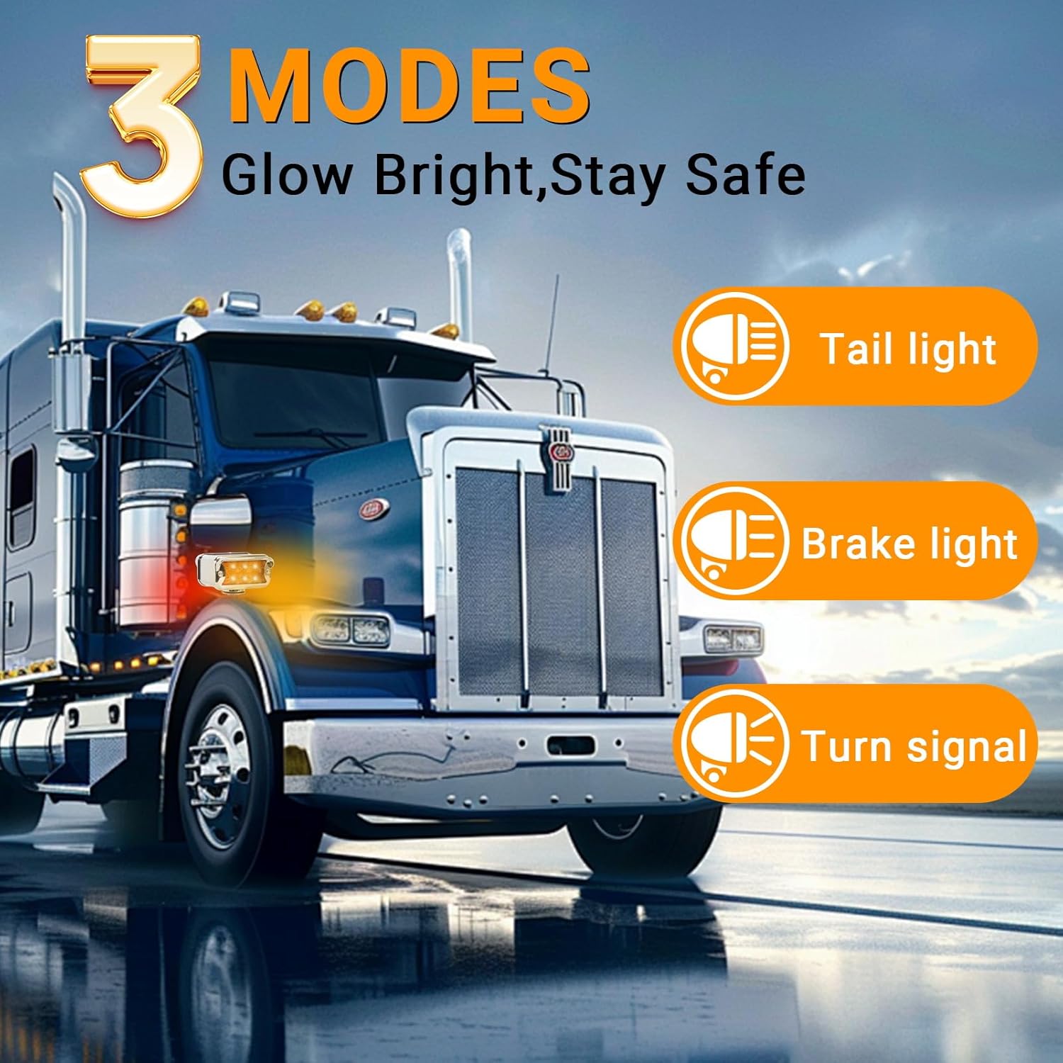 2PCS Pedestal Fender Lights, 12LED Semi Truck Turn Signal with Strobe Amber Red Dual Face Marker Light for Freightliner Peterbilt Kenworth Mack Western Star