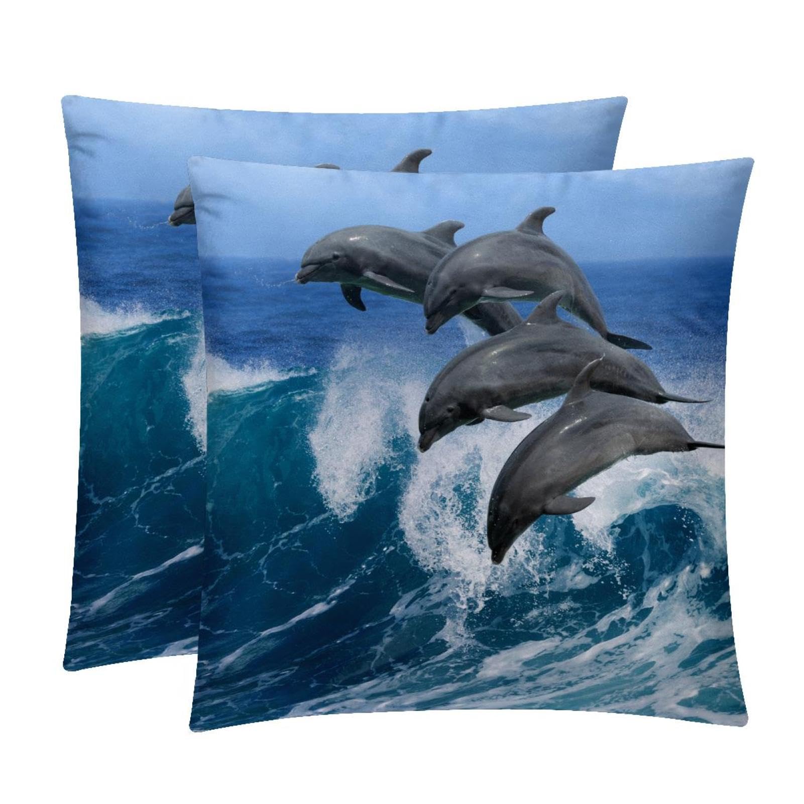 TDGKPZ Dolphin Throw Pillow Cases 2 Pack Pillowcases Zipper Cushion Covers For Bedroom Living Room 40x40cm