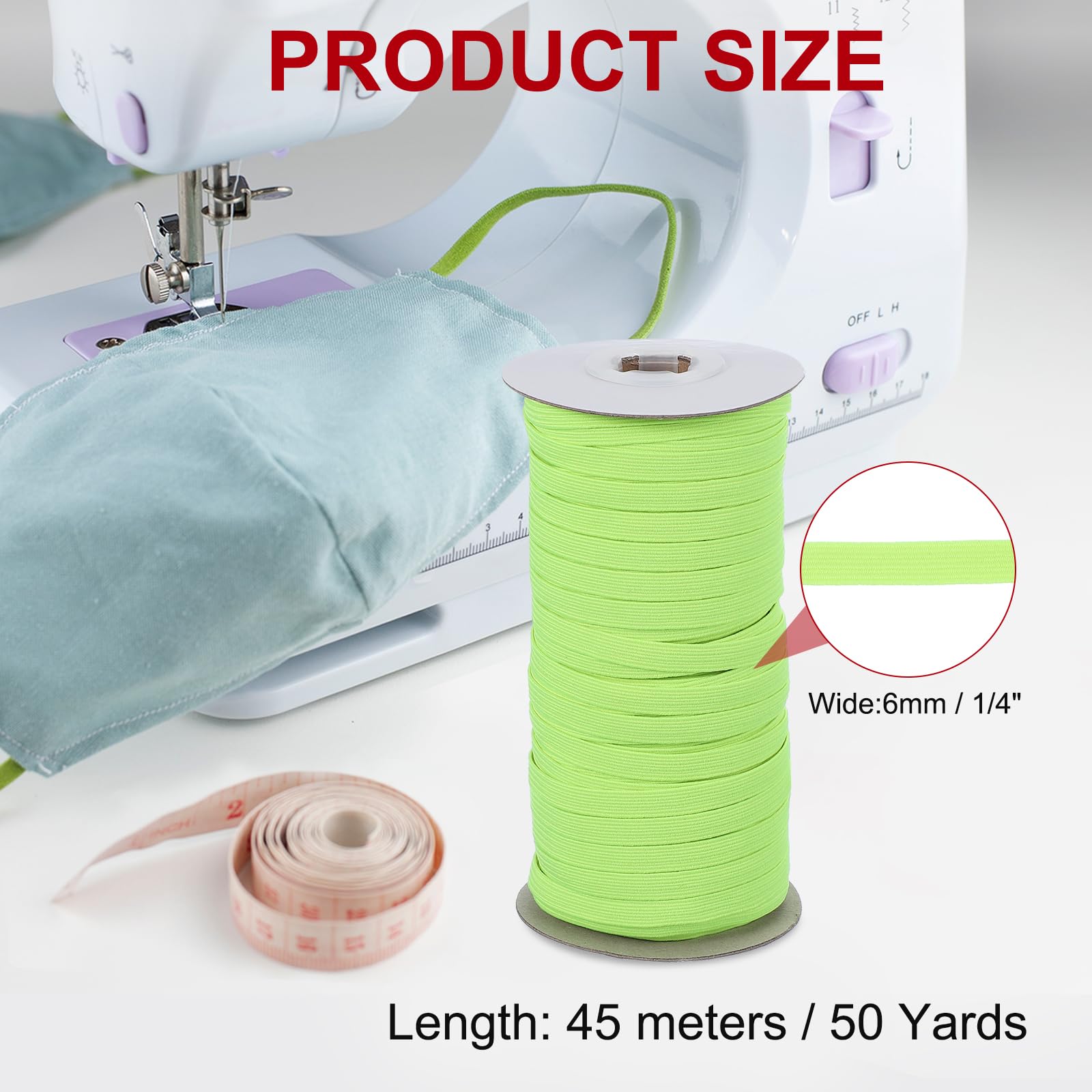 PATIKIL Elastic Bands 6mm x 45 Meters, Polyester Flat Elastic Cord Stretch Strap for Sewing Crafting DIY Fluorescent Green - Image 2