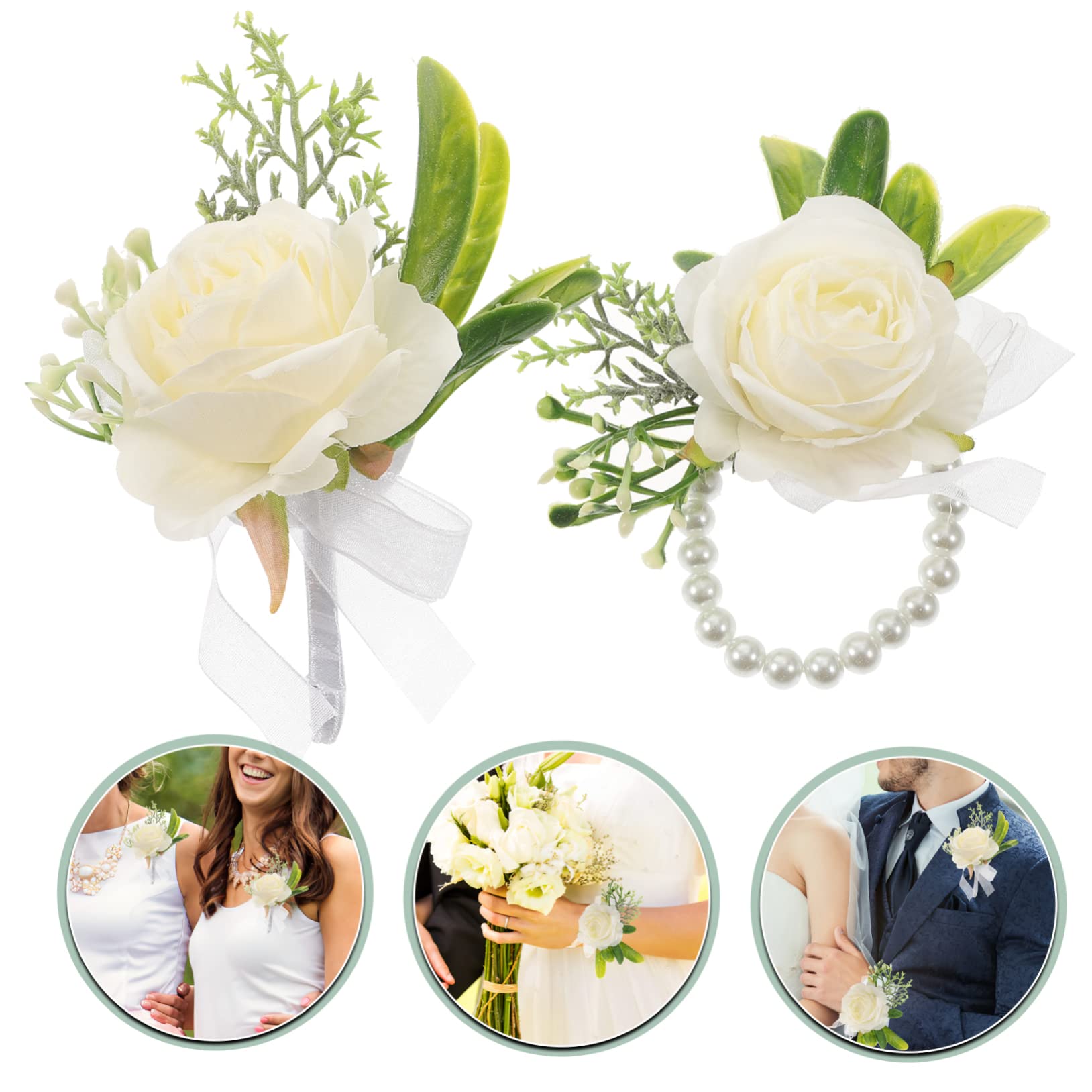 5sätze Korsage Handgelenk Blume Für Hochzeit Künstliche Perlenarmband Corsage Für Braut Und Bräutigam Teiliges Mit Verstellbarem Armband Eleganter Hochzeitszubehör