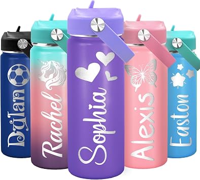 Made in USA, Custom 18oz Flip Straw Lid Tumbler, Personalized Kids Water Bottle with Engraved Name for School, Back to School Gifts for Boys and Girls, Personalized Birthday Gifts for Kids
