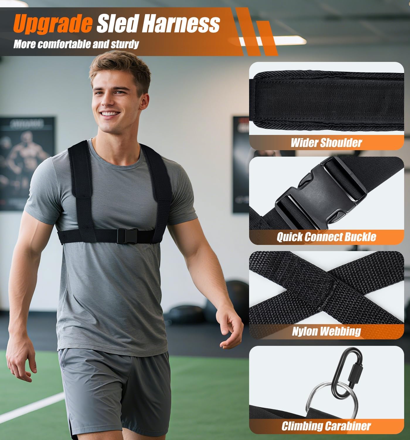 Weight Sled, Heavy-Duty Push Pull Sled, Adjustable Height Handle, Workout Fitness Sled for Training- Running Speed, Agility, Soccer, Football, Strength, Crossfit- Suitable for 1" & 2" Plates