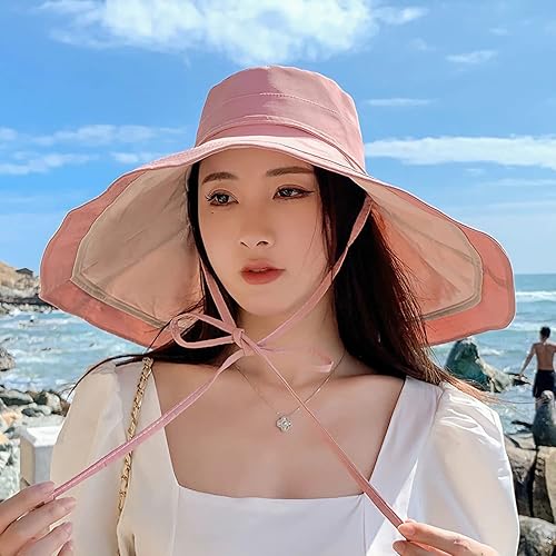 Miniatura 50 de Sombrero de sol de ala súper ancha para mujer, de algodón, plegable, reversible, con borde con cable, protección UV, verano, playa, viajes, jardín