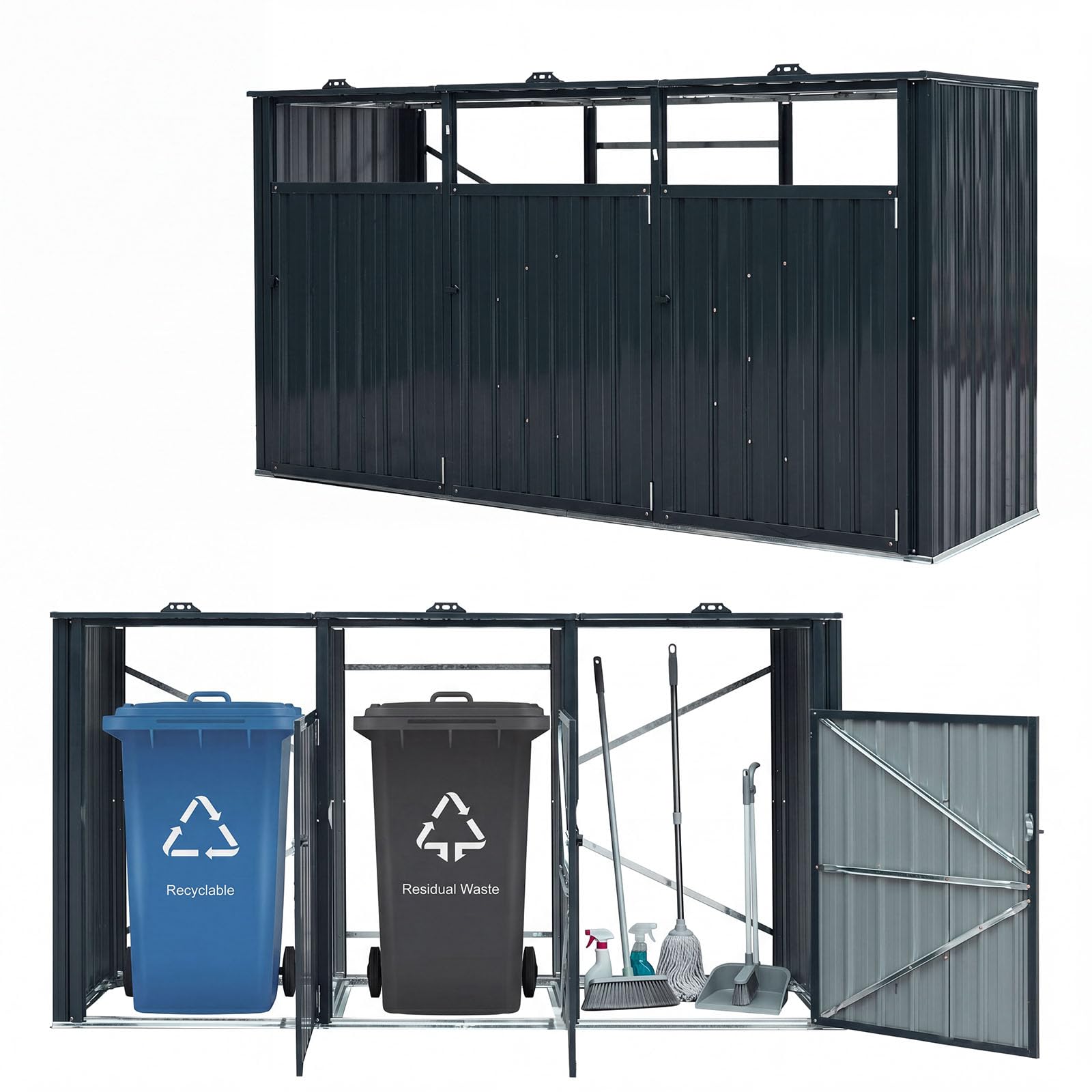 costway cache-poubelles extérieur métal
