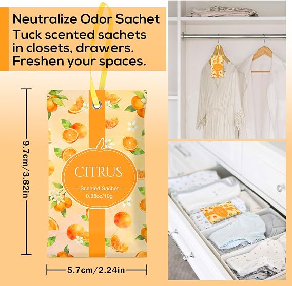 SCENTORINI Scented Sachets for Drawers and Closets, Citrus Scent 14 Pack