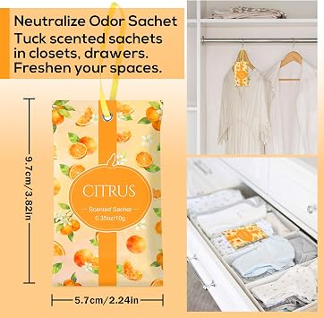 SCENTORINI Scented Sachets for Drawers and Closets, Citrus Scent 14 Pack