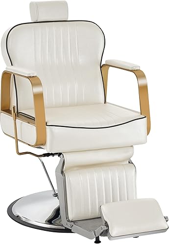 Miniatura 1 de BarberPub Silla clásica de peluquería resistente con marco de metal multiusos, reclinable, hidráulico para salón de belleza, equipo de spa 9238