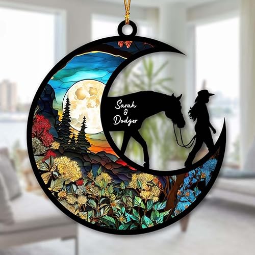 Miniatura 4 de LOVELYPOD Regalo personalizado para amantes de los caballos, adorno colgante de atrapasoles con nombre personalizado para niña y caballo, adorno de