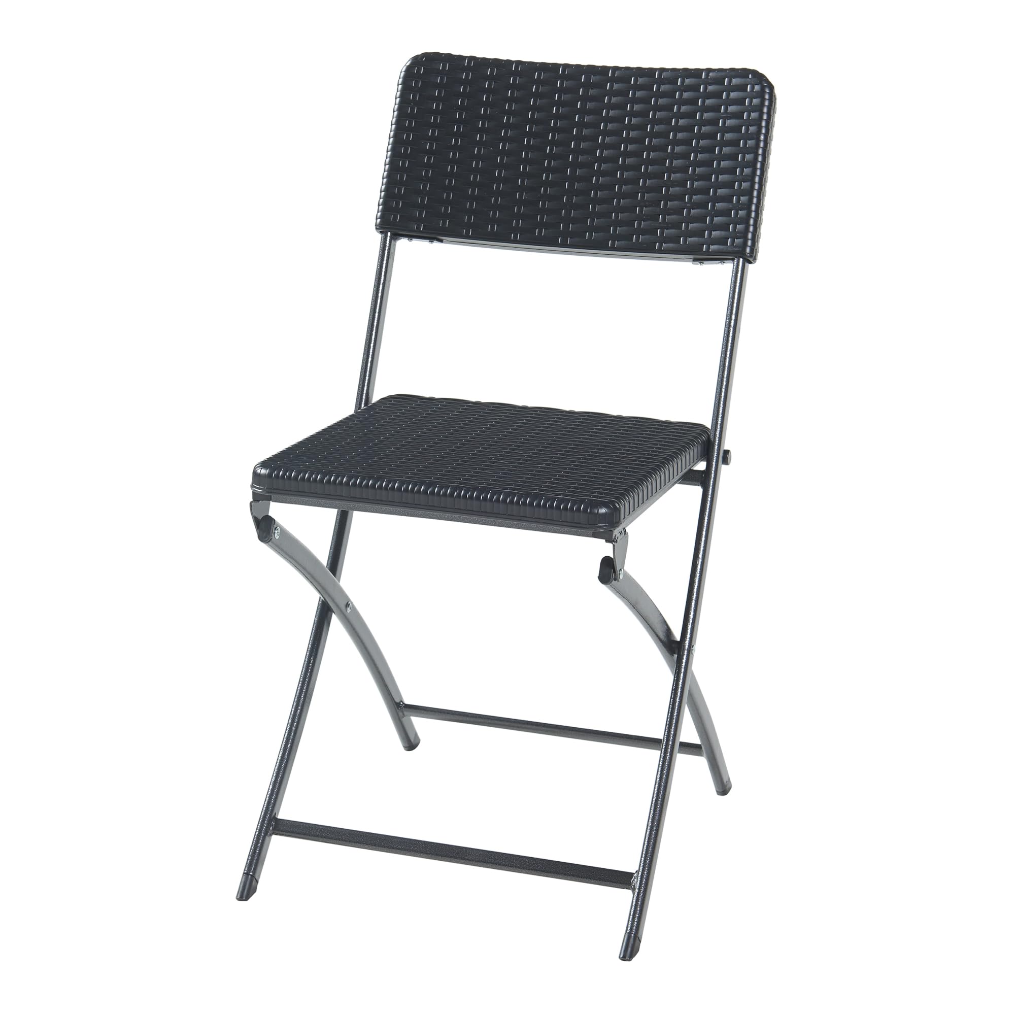 [en.casa] Lot de 2 Chaises Pliantes Extérieur pour Camping Jardin Terrasse Balcon Pêche Plage Ensemble de 2 Chaises Confortables Robustes Résistantes Métal Plastique 81 x 45 x 58 cm Effet Rotin Noir