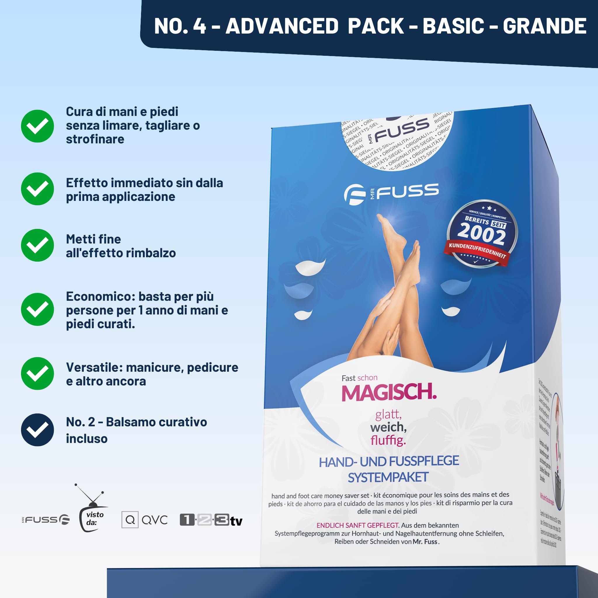 Mr. Fuss Soluzione attiva n. 4 Advanced Pack (grande) | rimuove i calli senza levigatura o sfregamento | Set di 4 pezzi per la rimozione di calli e cuticole