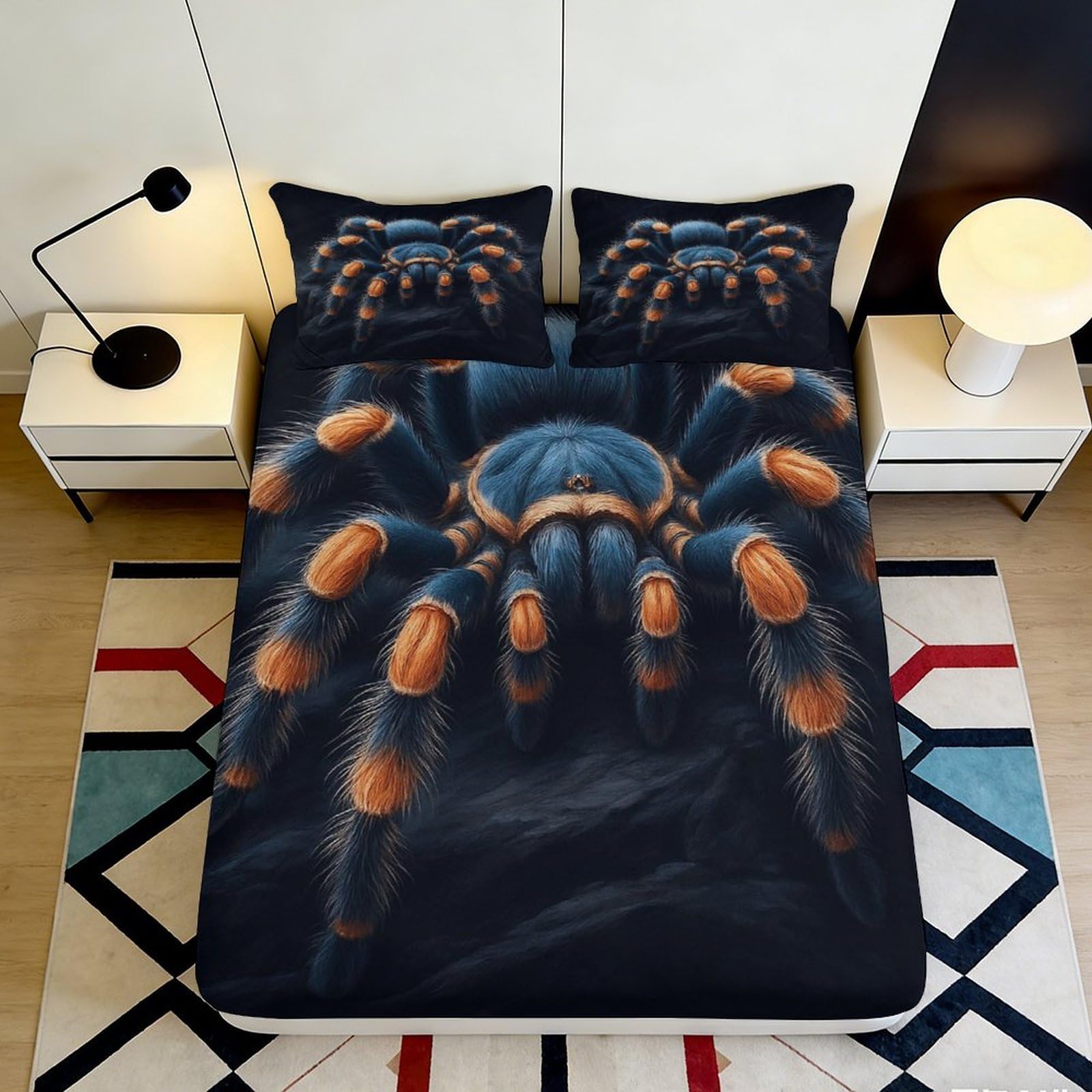 Tjiqhvmrn Style-10 3D Printed Realistic Spider Fitted Sheet Microfiber Deep Pocket Non-Slip Real Spider Mattress Fitted Cover Elastic Hem Bedroom Bedding For Adults Teens 90X200x25cm