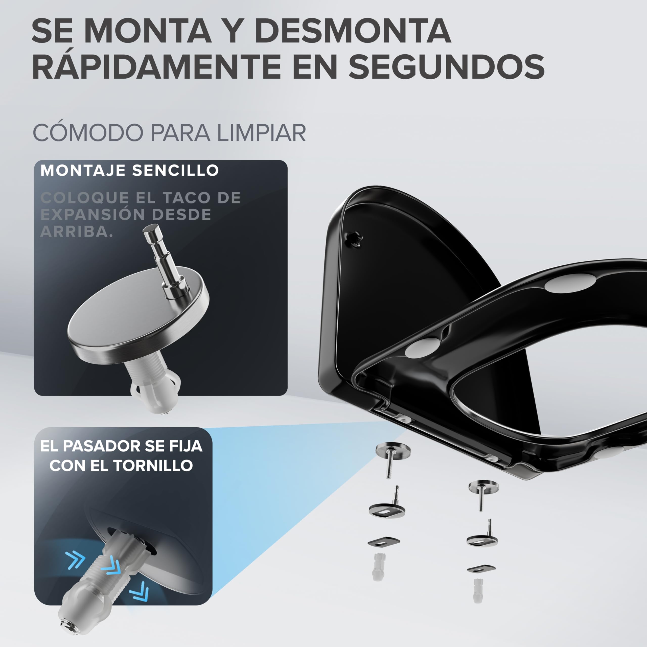 ovimar Asiento de inodoro Trone D Form | Negro | Tapa de inodoro con descenso automático Softclose | Duroplast | Fácil montaje desde arriba | Asiento de inodoro con función de liberación rápida y