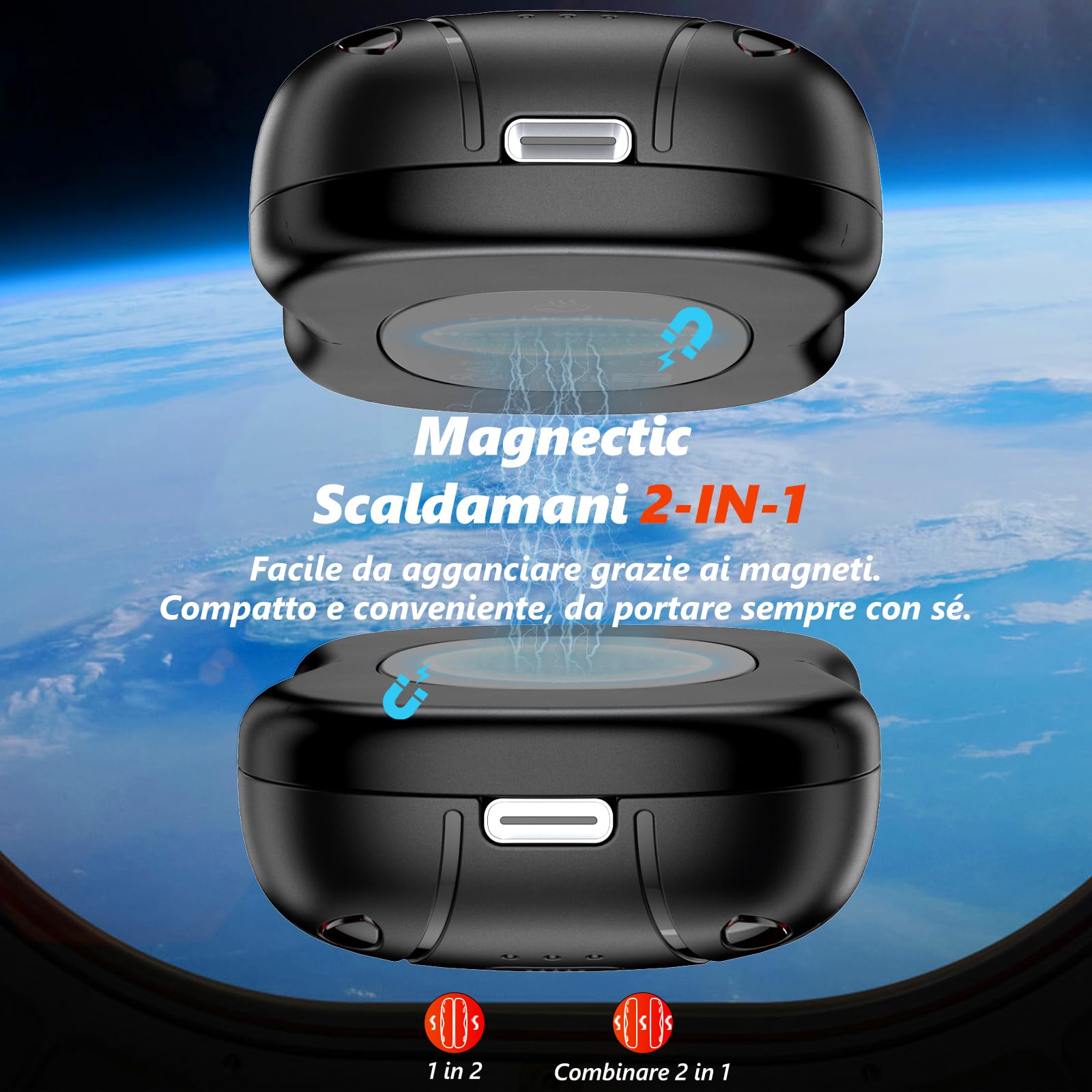 Scaldamani Magnetici Ricaricabili con 10000 mAh, Riscaldamento Bifacciale, 2 Confezioni Scaldamani Tascabili Portatili, con 3 Impostazioni di Calore, Regali per Attività all'Aperto