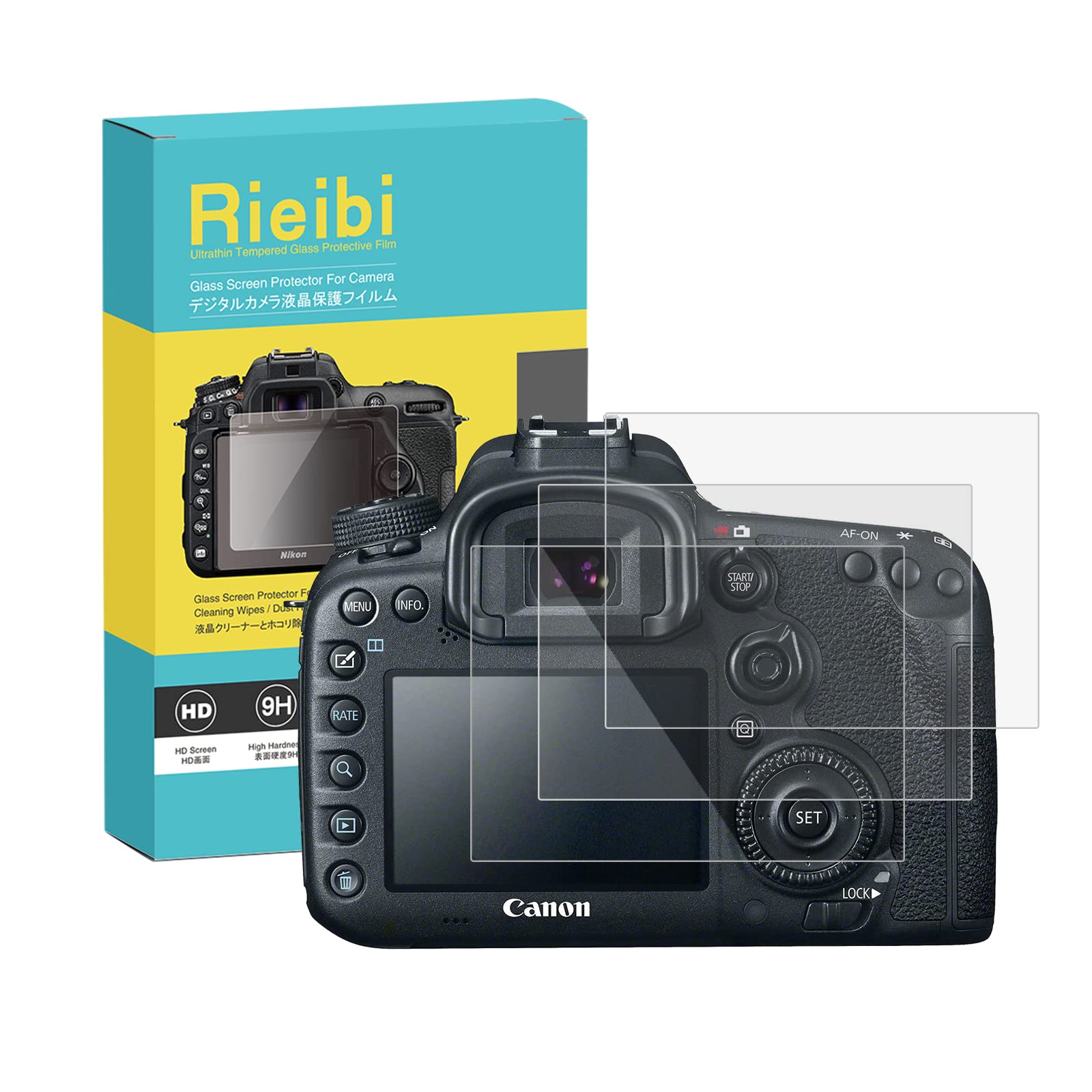 Rieibi (3 Packs) Screen Protector for Canon EOS 7DII, 0.33mm 9H Hardness Tempered Glass Film for Canon EOS 7D Mark II Digital Camera with Top Screen Protector
