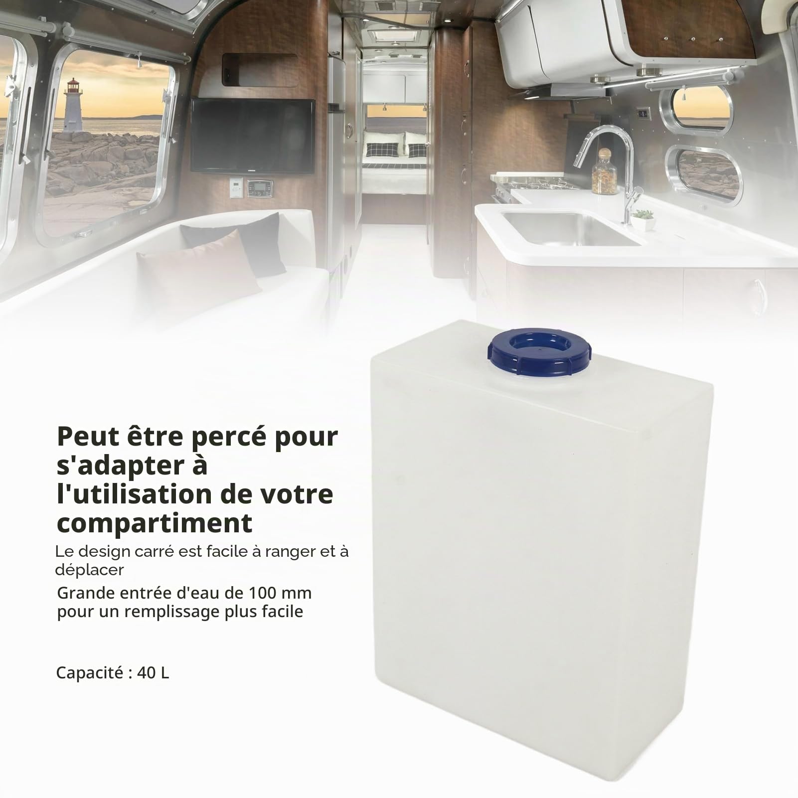 Bediffer Réservoir de Stockage d'eau pour Camping-Car, étanche, Robuste et Durable pour Remorque, Bateau, Yacht, Camping-Car, 10 Gallons