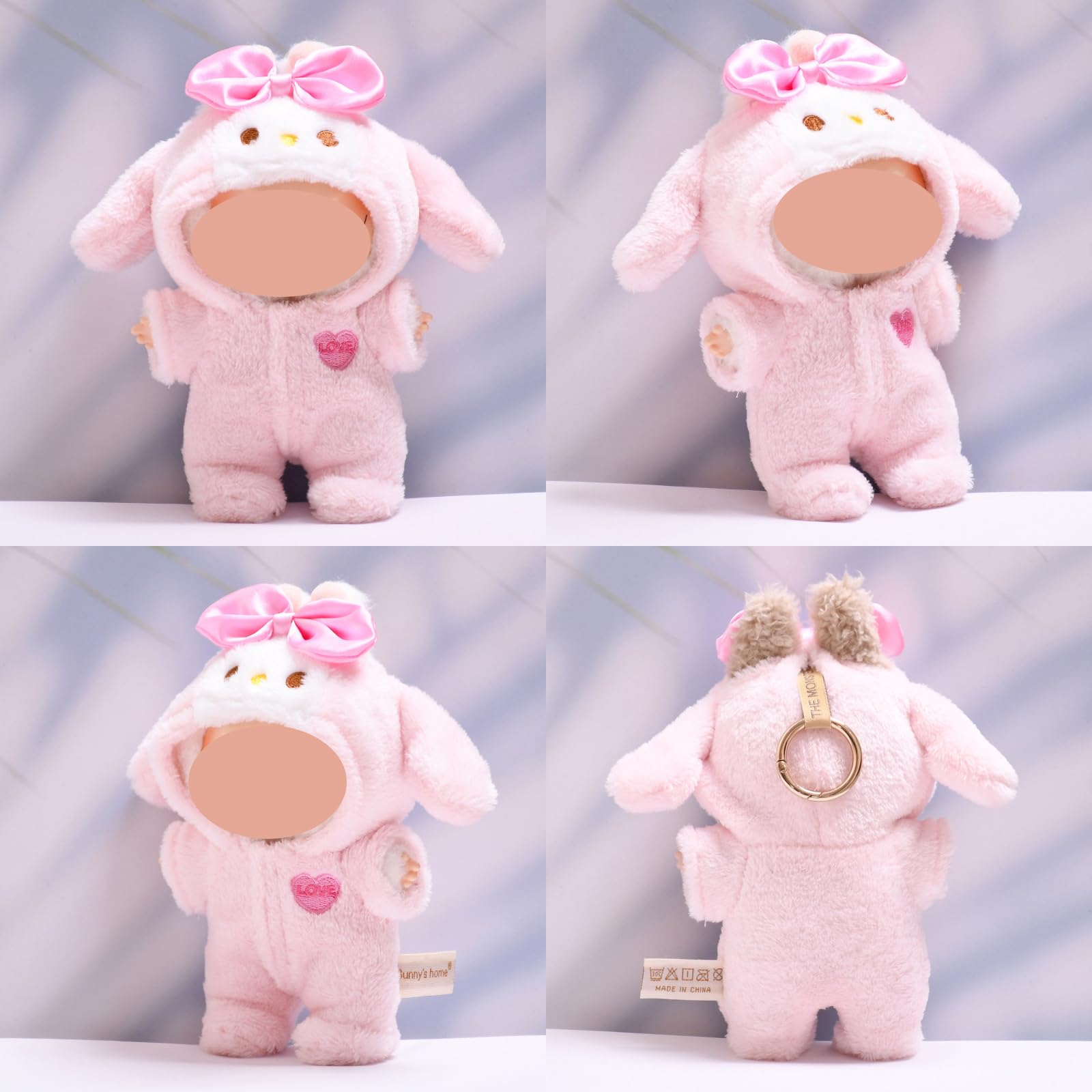EDLMKM Doll Cloth for 17cm Plush Dolls, Outfit Set for 17cm Doll, Pink Bunny Monster Dolls Clothes Sets, Pink Set - Image 4