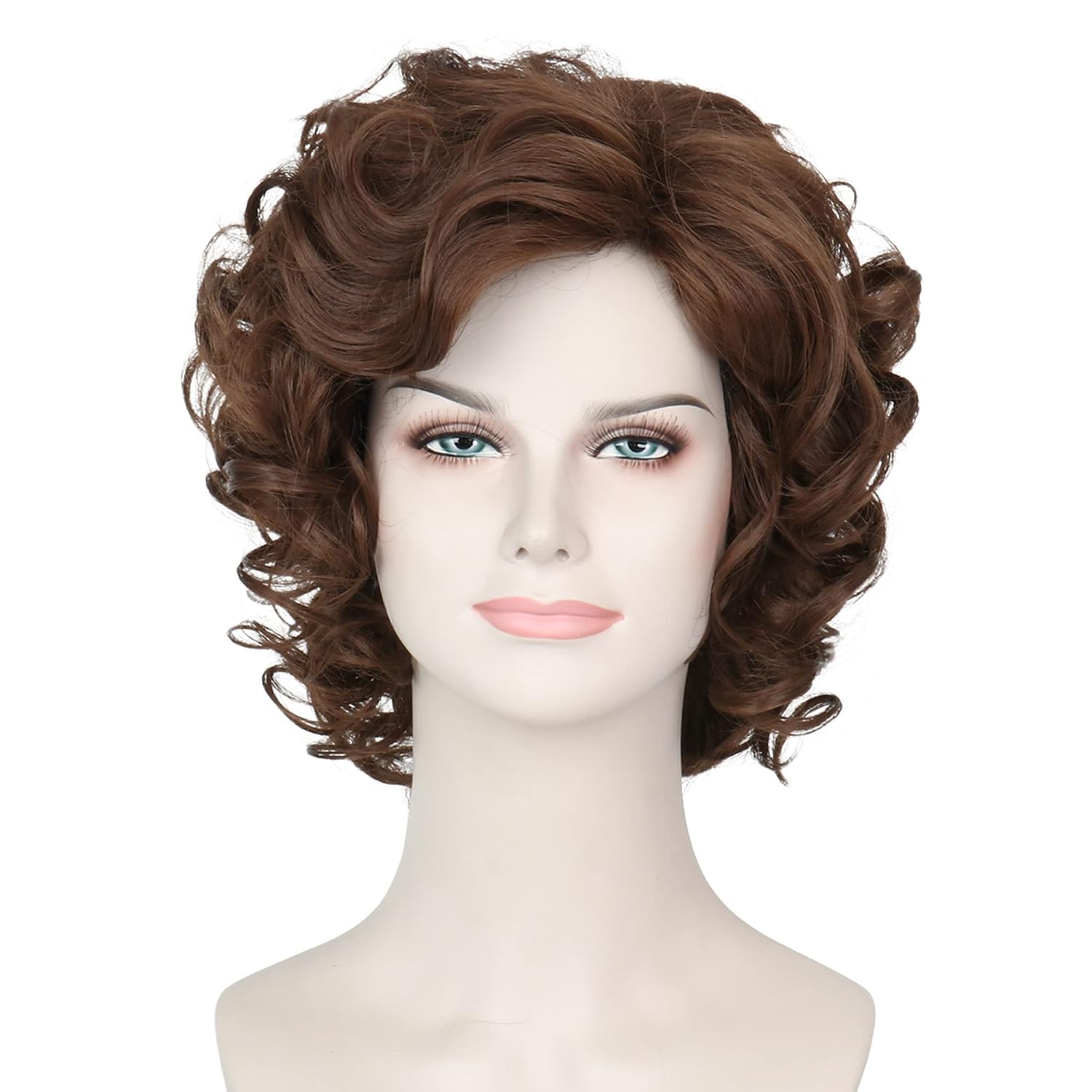 Miss U Hair Short Curly Brown Wig Women Halloween Cosplay Costume Hair Old Lady Costume Wig
