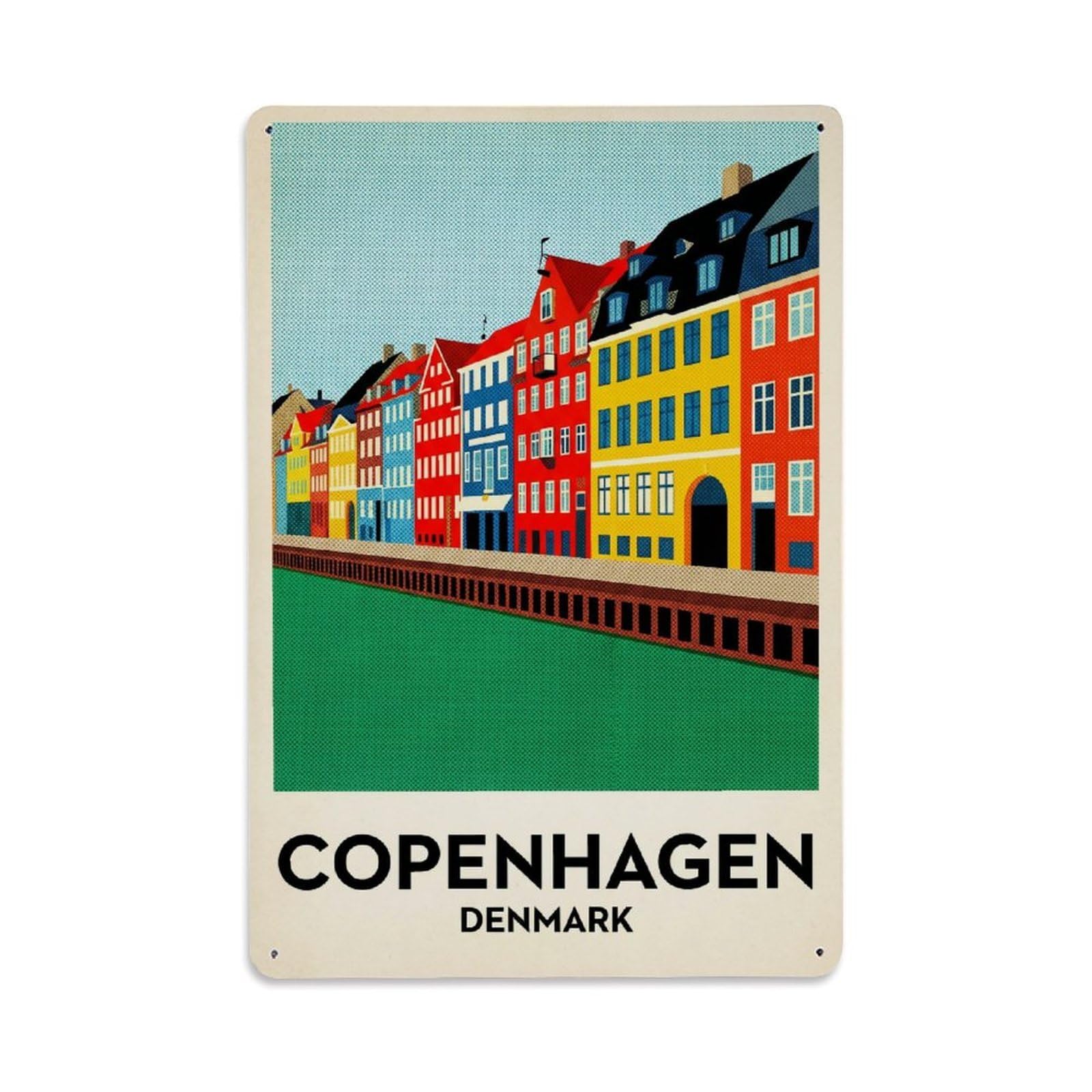 Vintage Travel Denmark Copenhagen Metal Tin Sign