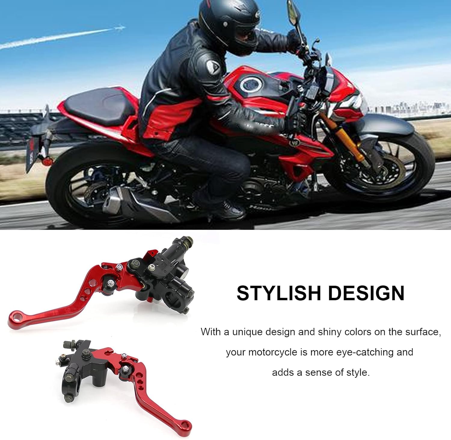 Longzhuo Levier Moto,1 Paire 7/8"(22mm) Levier Moto 50cc | Universe Frein Embrayage, Poignée de Frein pour Cross | Anti-usure et Antidérapant pour la Conduite Quotidienne(Rouge)