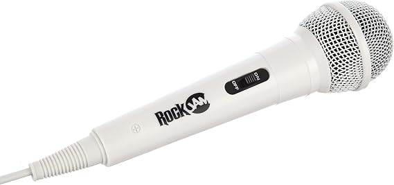 RockJam Karaoke Microphone Wired Unidirectional Dynamic Microphone with Three Metre Cord - White