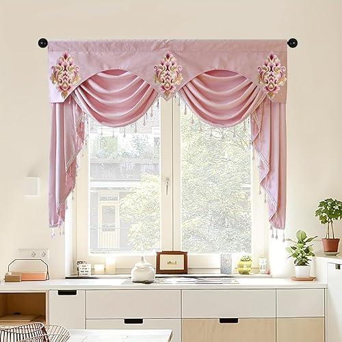 Miniatura 9 de NewWPKIRA Cortina de cascada europea de lujo marrón dorado con bolsillo para barra de cortina de felpilla cenefa a juego para paneles de cortina de