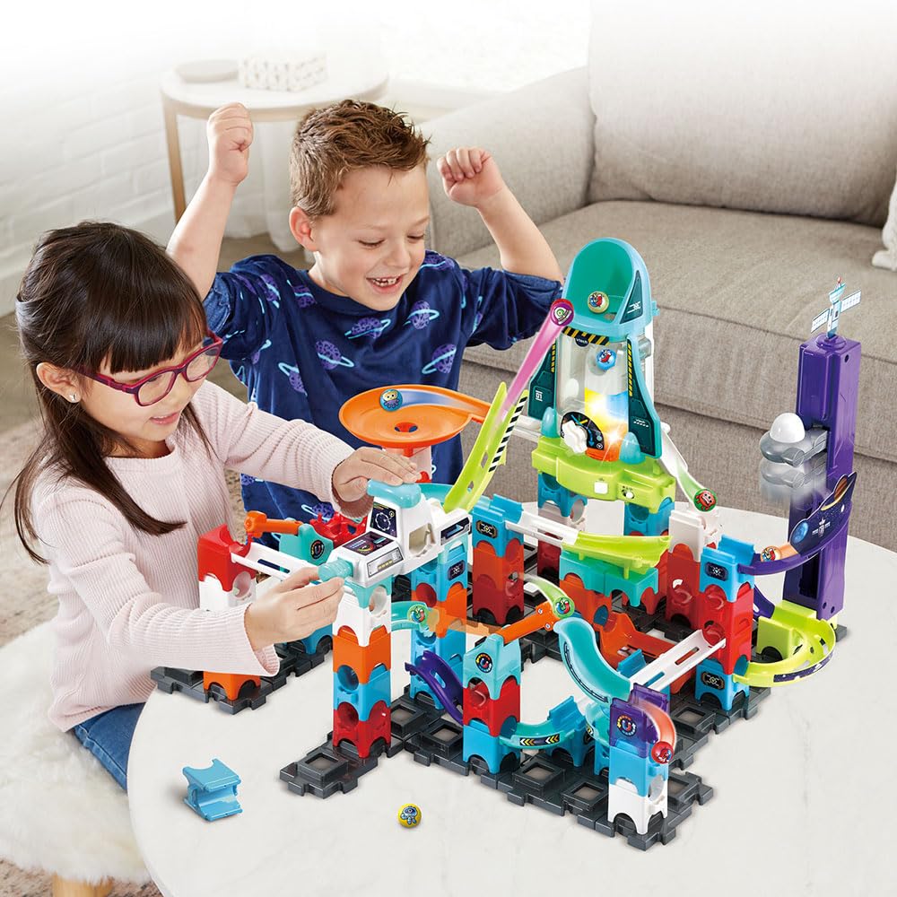 VTech - Marble Rush, Circuit à Billes Électronique Space Magnetic Mission Set XL300E, Jeu de Construction Magnétique, 120 Pièces, 10 Billes, Cadeau Enfant Dès 4 Ans - Contenu en Français