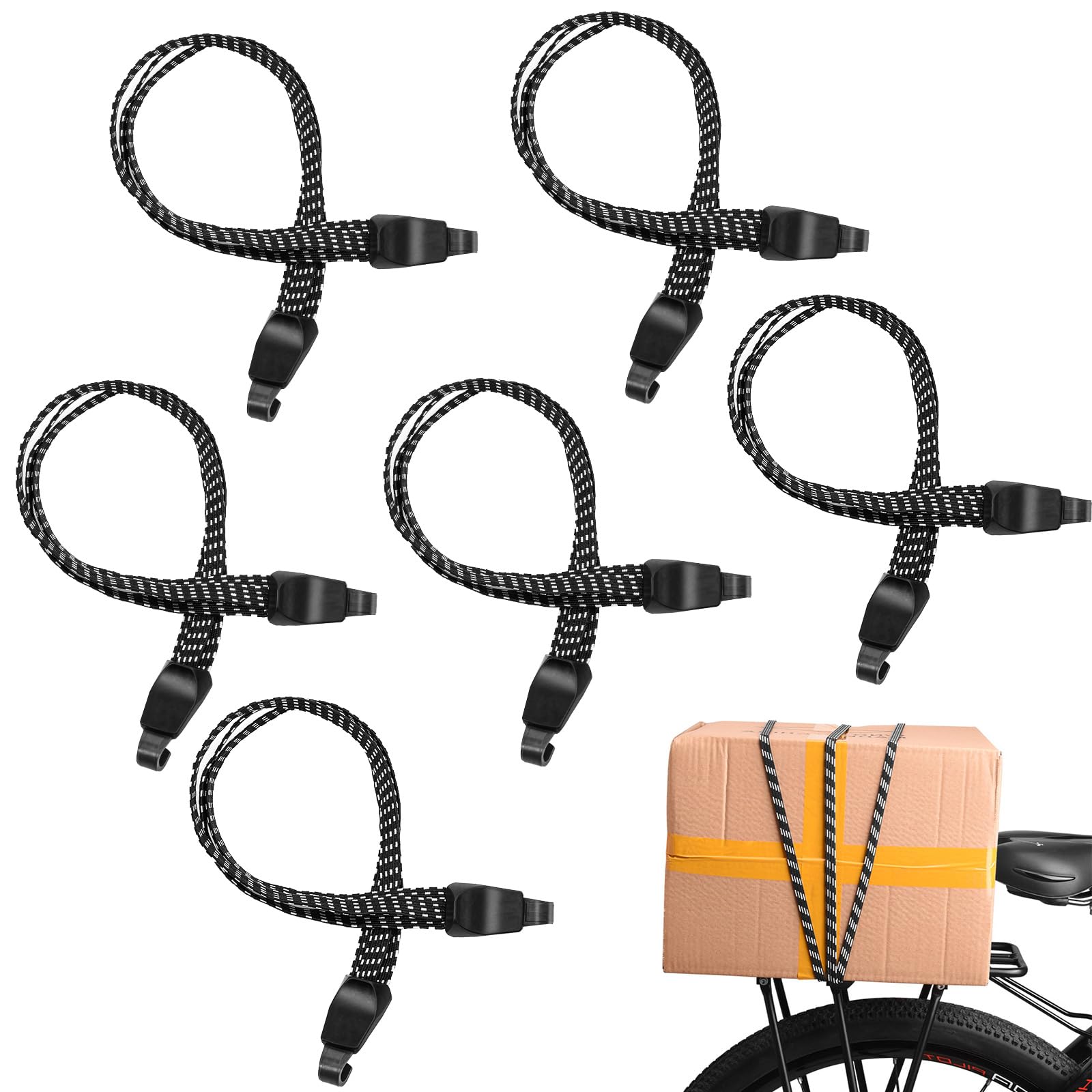 Realjoy 6 Pcs Elastic Bike Strap, Three-in-one Bungee Cords with Hooks, Adjustable Black Bike Rack Straps for Bicycle, Motorcycles, Trucks, Luggage and Cargo Moving