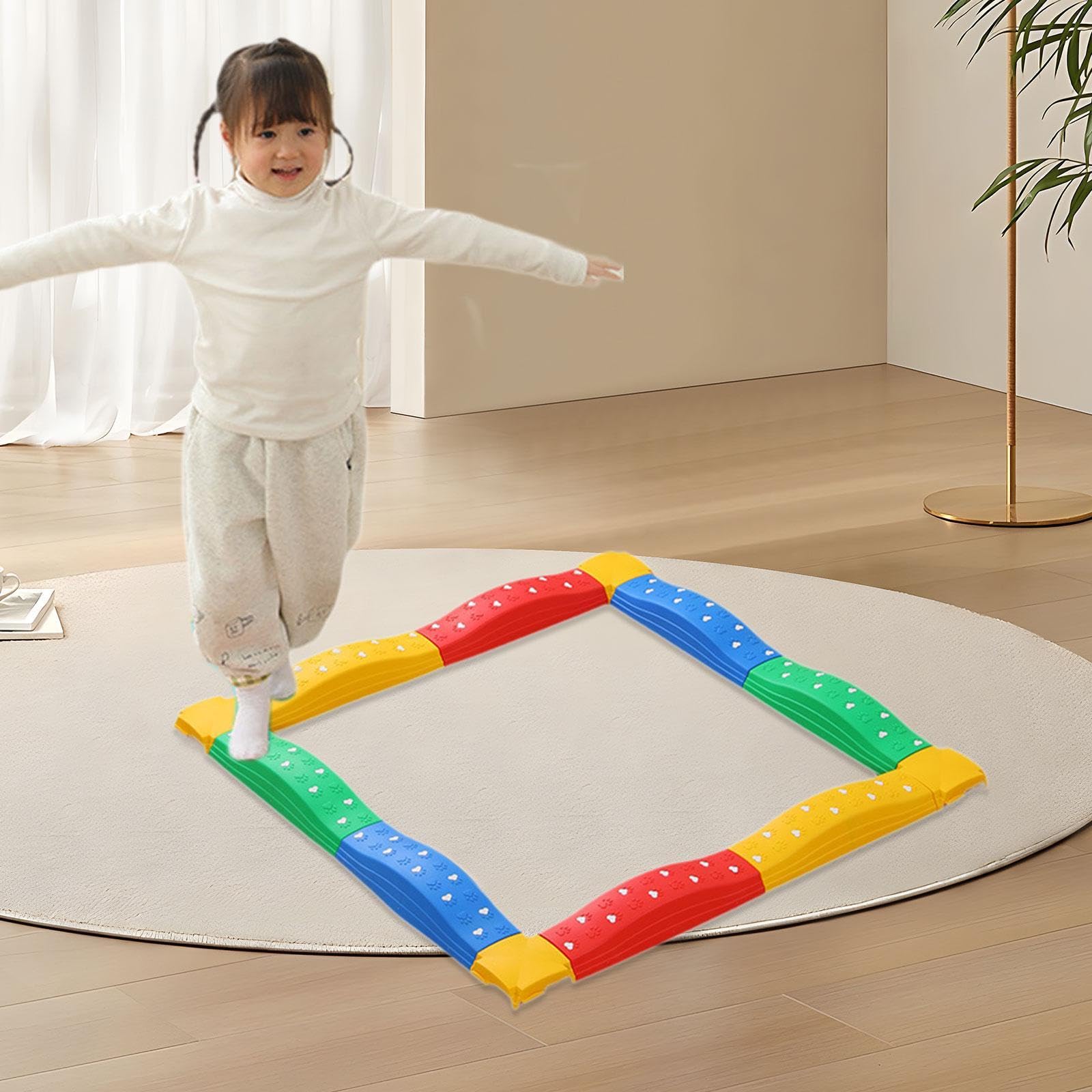 Gioco di Equilibrio per Bambini con Blocchi E Percorso Ad Ostacoli Aiuta a Sviluppare Coordinazione Motoria E Fisica Adatto per Interni Ed Este, 12 Pezzi Arcobaleno