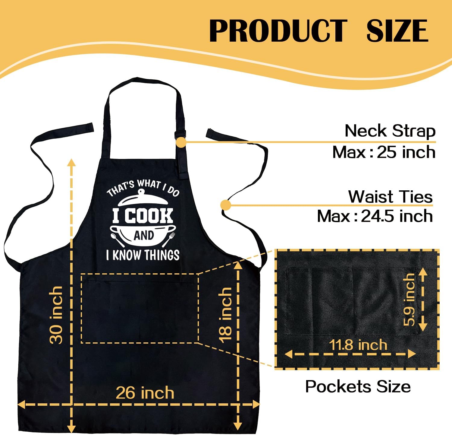 Funny Cooking Aprons Gifts - That's What I Do I Cook and I Know Things - Men's Grilling Black Aprons with 2 Pockets, Adjustable Neck Strap - Christmas Birthday Gifts for Dad, Husband, Chef image 2