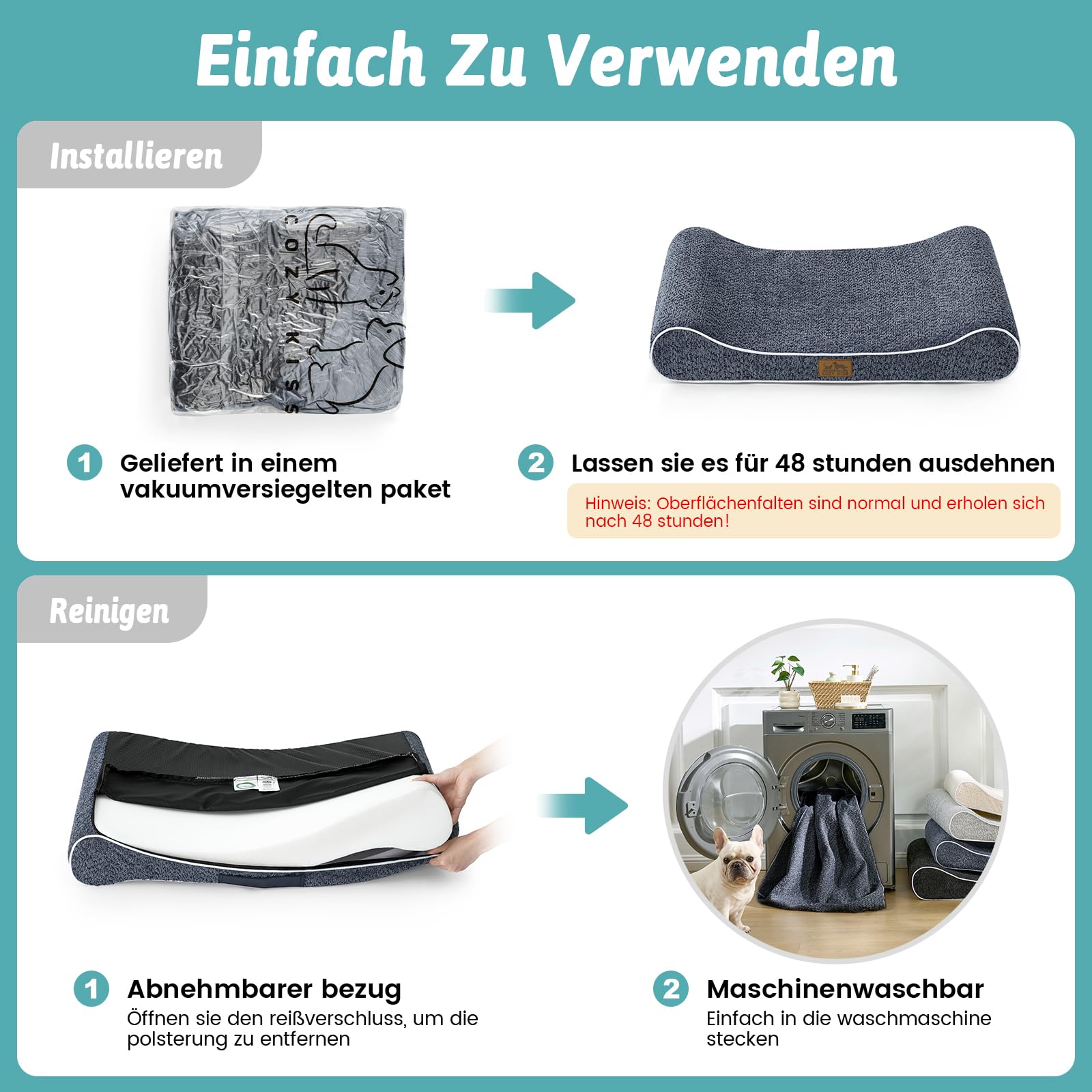 COZY KISS Orthopädisches Hundebett für Große Hunde mit Erhöhtem Rand, 114x76x15cm, als Waschbare Hundematte mit Verstärktem Komfortschaum und als Wasserdichtes, Rutschfestes Hundekissen, Blau