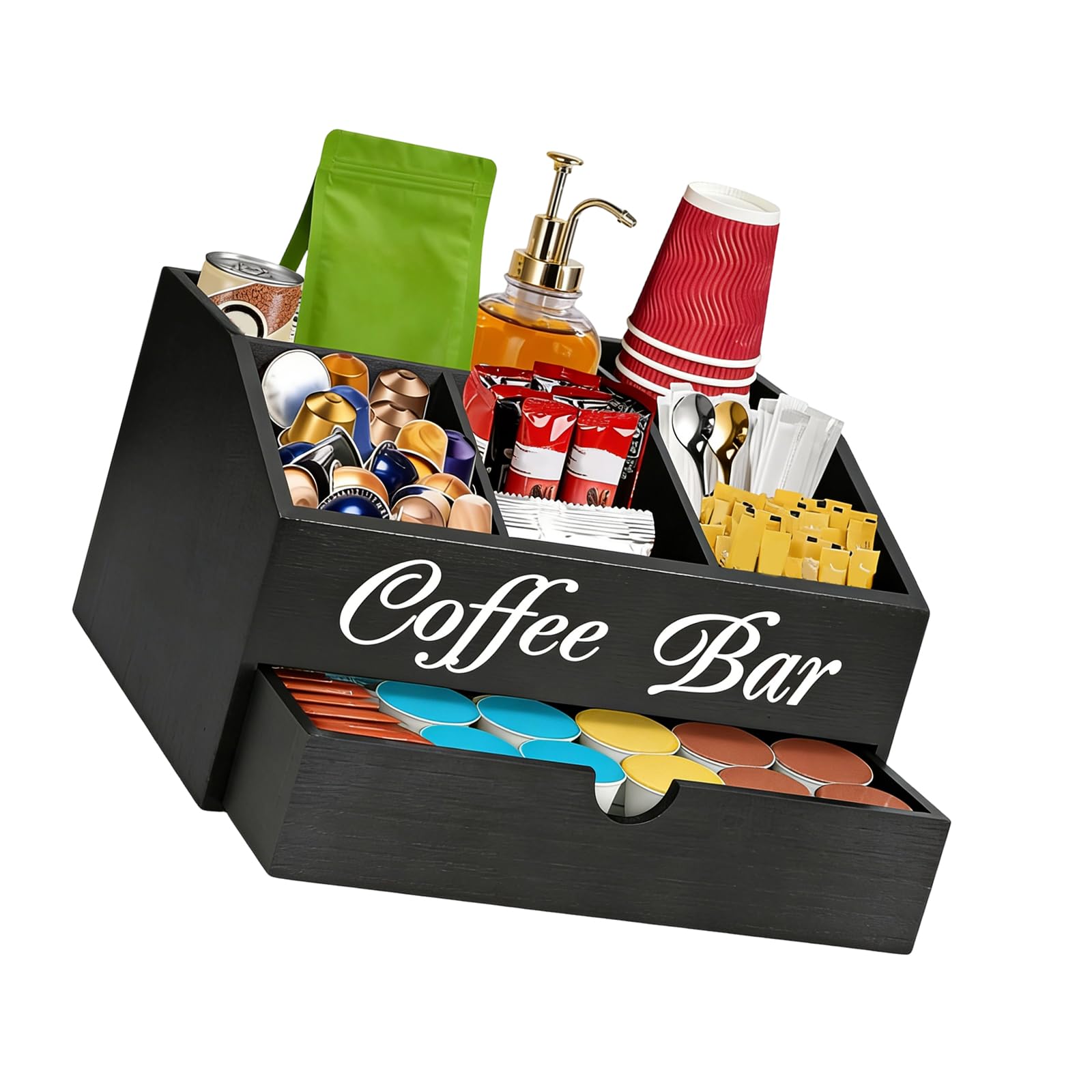 Xinsheinelry Wooden Coffee Pods Organizers with 5 Spacious Compartments and Sloped Designs for Easy Access Stylish Coffee Storage