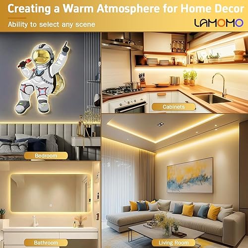 Miniatura 7 de Lamomo COB - Tira de luces LED Pro, 16.4 pies, color blanco cálido, regulable, autoadhesiva, con control remoto, flexible, cortable, impermeable,