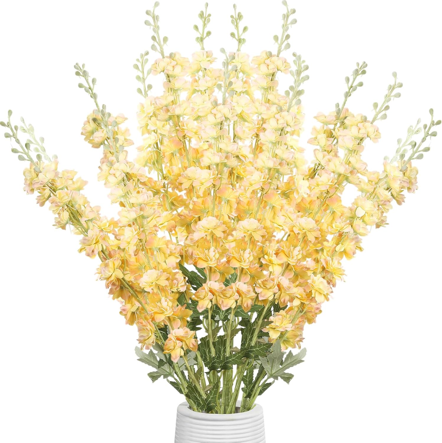 12 Pcs Delphinium Artificial Flowers, 33.5'' Long Stem Lifelike Faux Silk Flower Fake Look Real Bouquet for Tall Vase DIY Wedding Party Home Kitchen Arrangement Decor(Gradient Yellow)