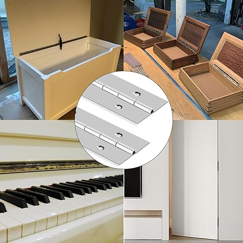 Miniatura 6 de Bisagra de piano de acero inoxidable resistente de 12 x 3 pulgadas, bisagra continua para gabinete, puerta, cajas de madera de bricolaje, grosor de