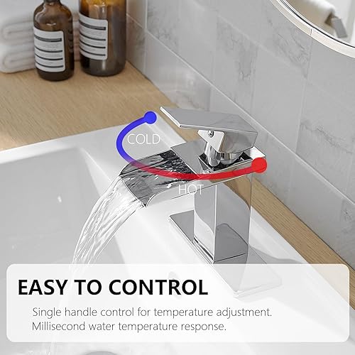 Miniatura 10 de Grifo monomando para lavabo (níquel cepillado), grifo para lavabo en cascada, mezclador, monomando.