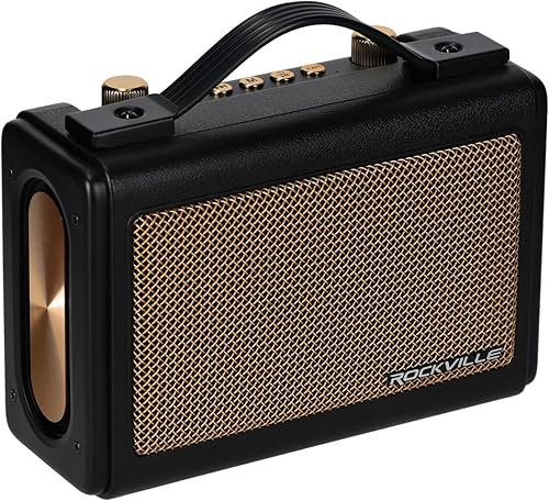 Rockville GlideTone - Altavoz Bluetooth portátil retro, potencia estéreo de 25 W, TWS, controladores de rango completo de 2.5 pulgadas, duración de
