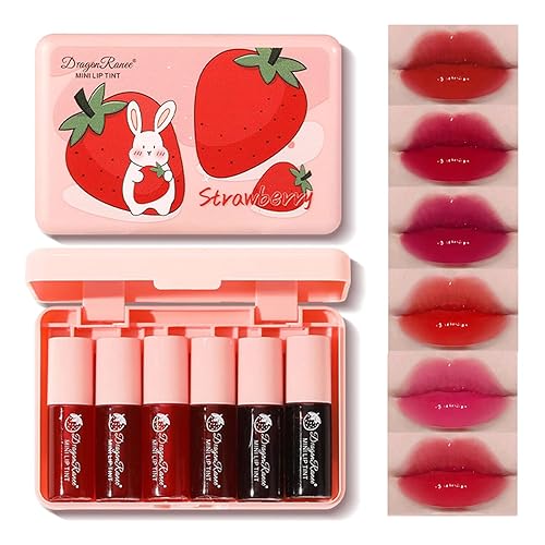 Juego de 6 colores de tinte de labios de cereza, brillo de labios coreano, mini lápiz labial líquido, tinte de labios y mejillas multiusos, taza