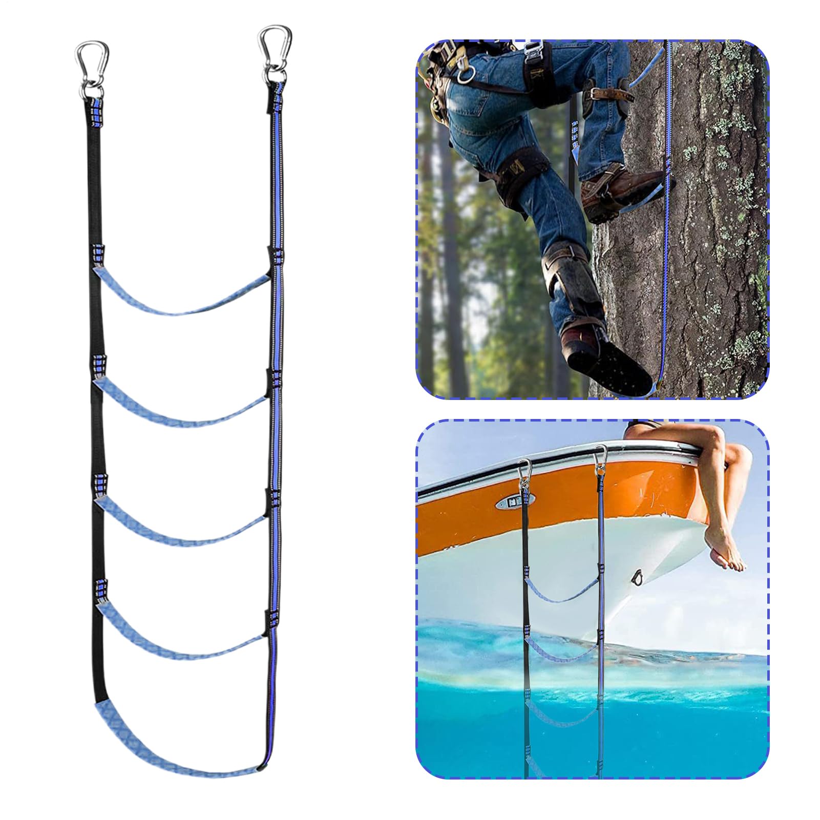 in corda per barca, a 5 gradini, 150 x 40 cm, design compatto e a sgancio rapido, antiscivolo, resistente, per arrampicata per kayak, piscina, pontile, casa sull'albero