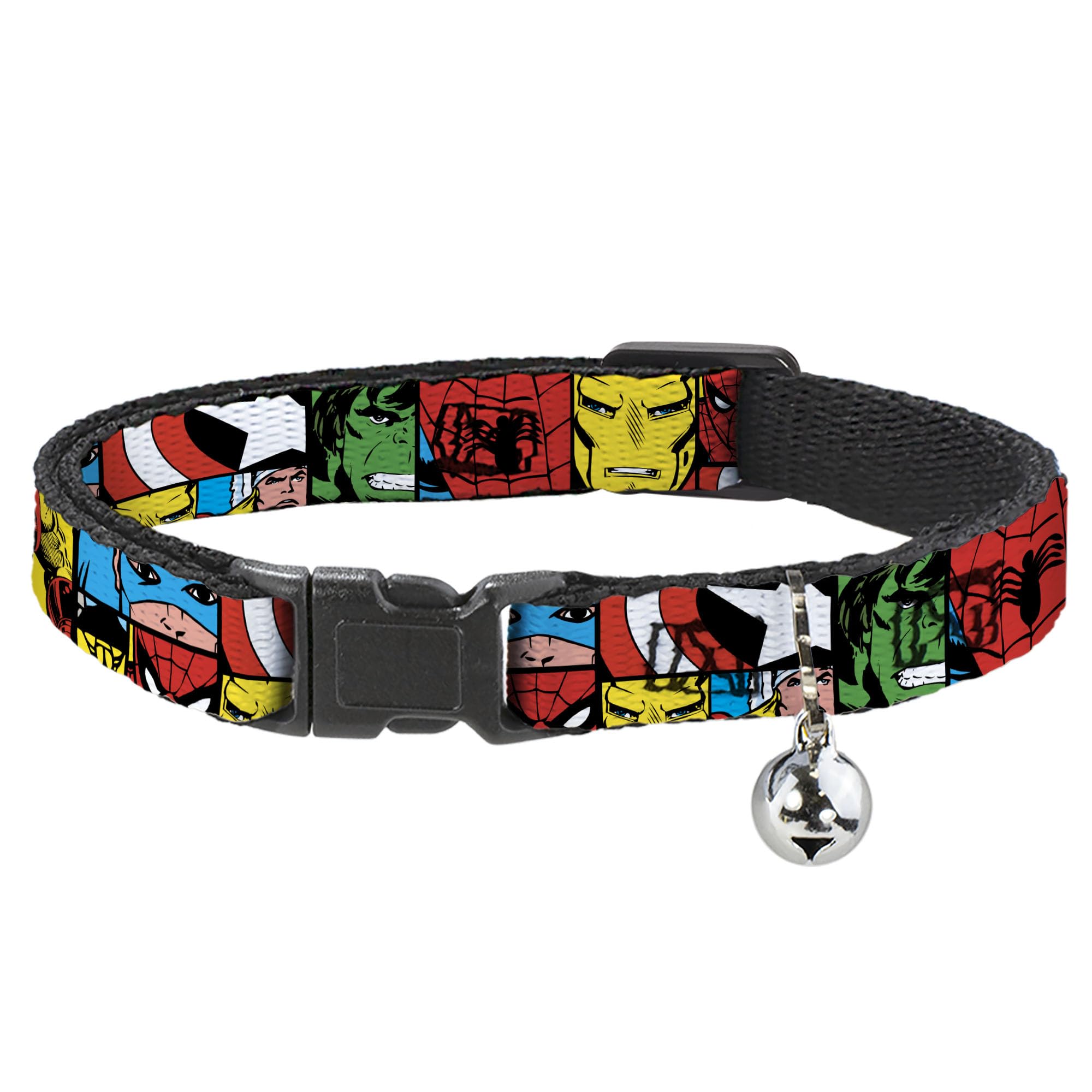 Collar de gato breakaway Marvel Superhero Comic Blocks de nylon ajustable con cascabel 1