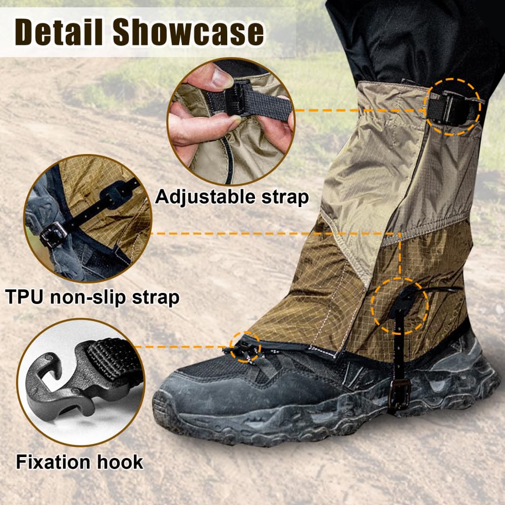 Kurze Gamaschen, 1 Paar Leichte Knöchelgamaschen/Schneegamaschen mit 2 Ersatzriemen, Wandergamaschen für Outdoor Aktivitäten Wie Wandern, Jagen, Spazierengehen, Trekking und Schneeschuhwandern