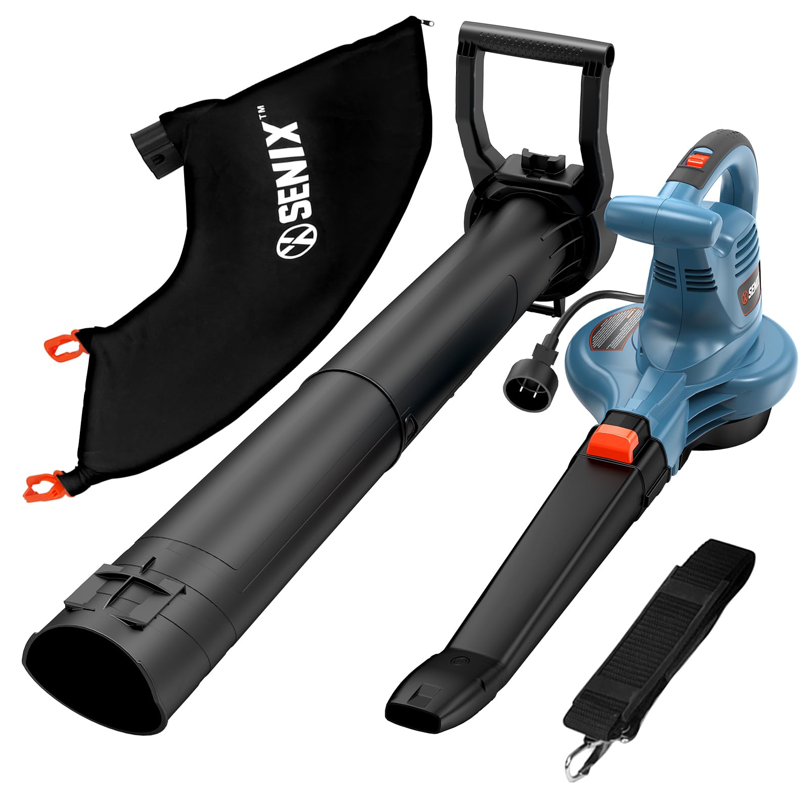 SENIX 12 AMP Leaf Blower, 3-in-1 Handheld Electric Leaf Blower, Vacuum, and Mulcher, 420 CFM, 179 MPH Airflow,Corded Blowers with Reusable Collection Bag (BLVE12-M)