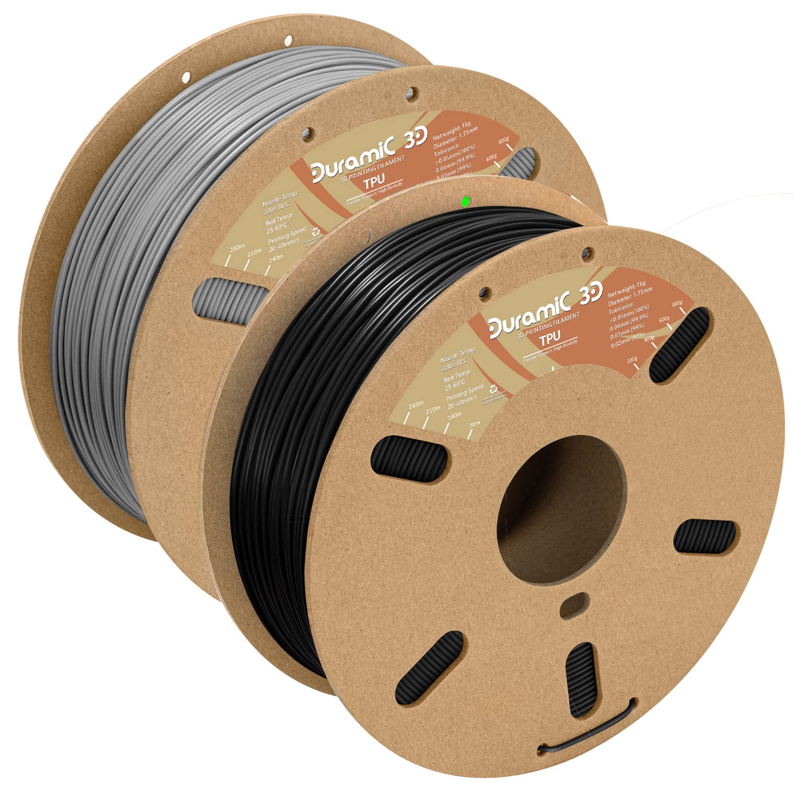 TPU Filament 1.75mm Black and Gray Bundle, DURAMIC 3D TPU Flexible Filament 95A, Soft TPU 3D Printing Filament, 1kg Spool, Dimensional Accuracy +/- 0.05mm, Black 1 Pack