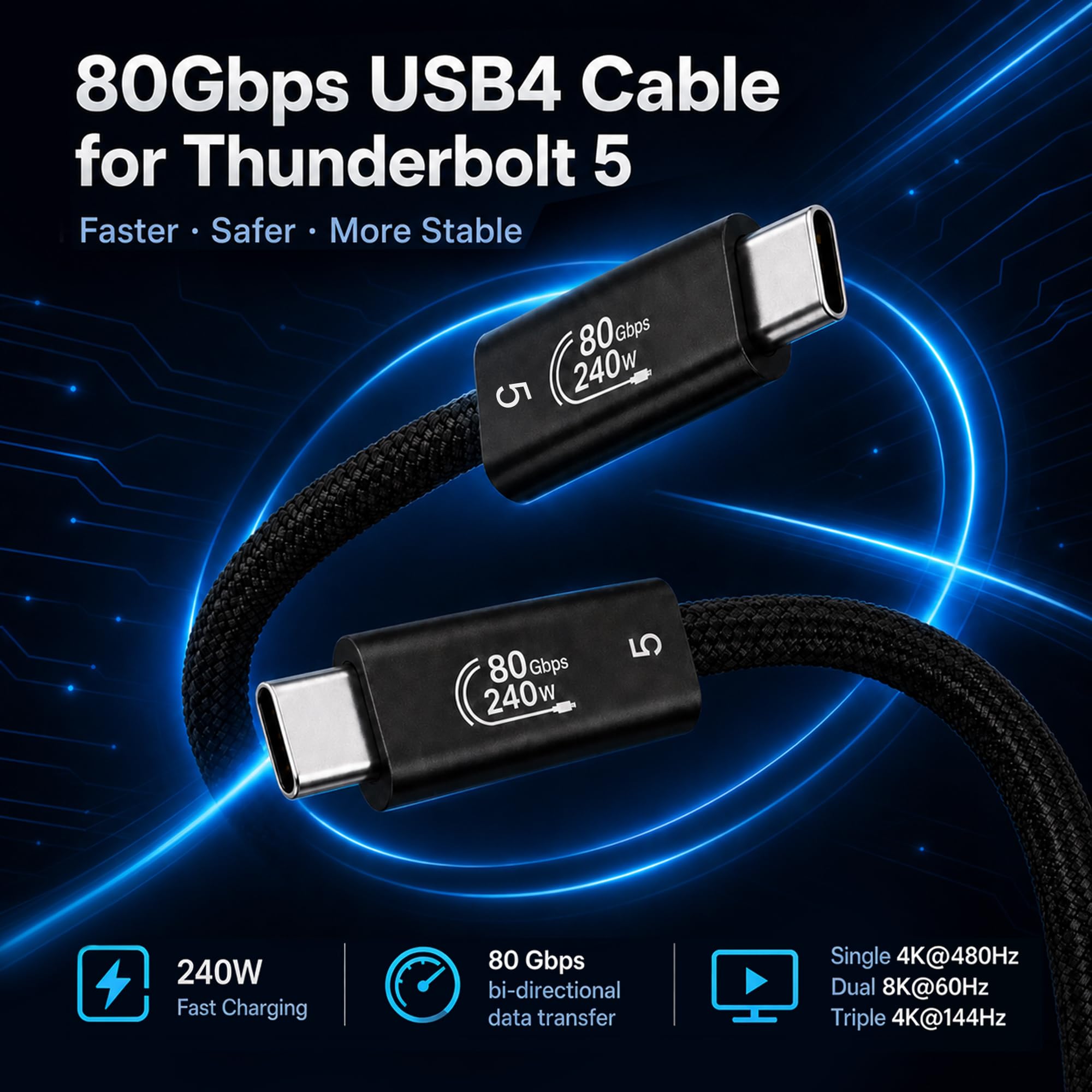 Cavo USB 4 lungo 9,8 FT per Thunderbolt 5, 80 Gbps 240 W
