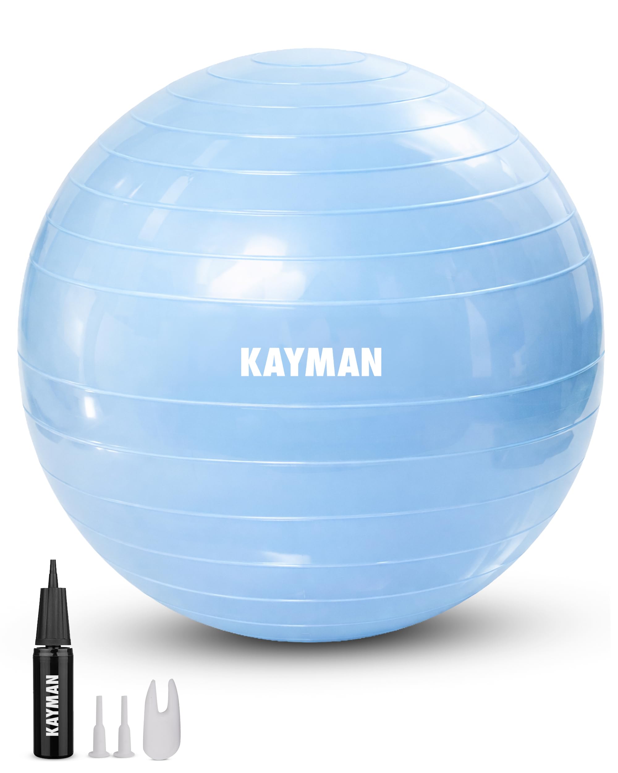 KAYMAN Exercise Ball - Anti-Burst System, Non-Slip Rings, Durable Material, Easy to Inflate, Perfect for Yoga, Pilates, Fitness, Balance Training, Gym, and Home Workouts (Ocean Haze, 85cm)